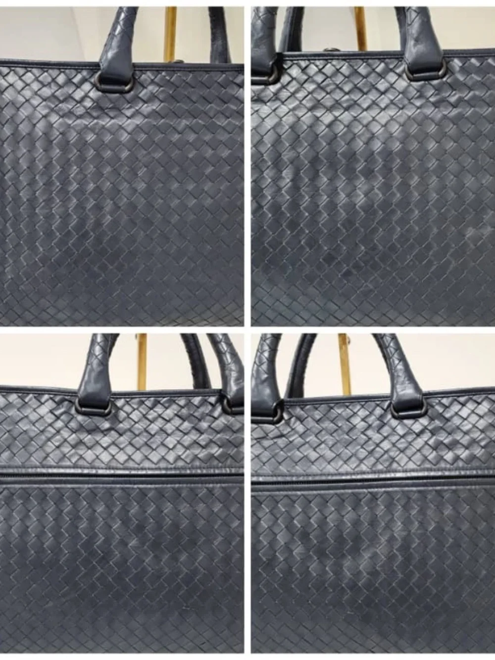 Authentic Bottega Veneta Intrecciato Top Zip Briefcase Navy Blue